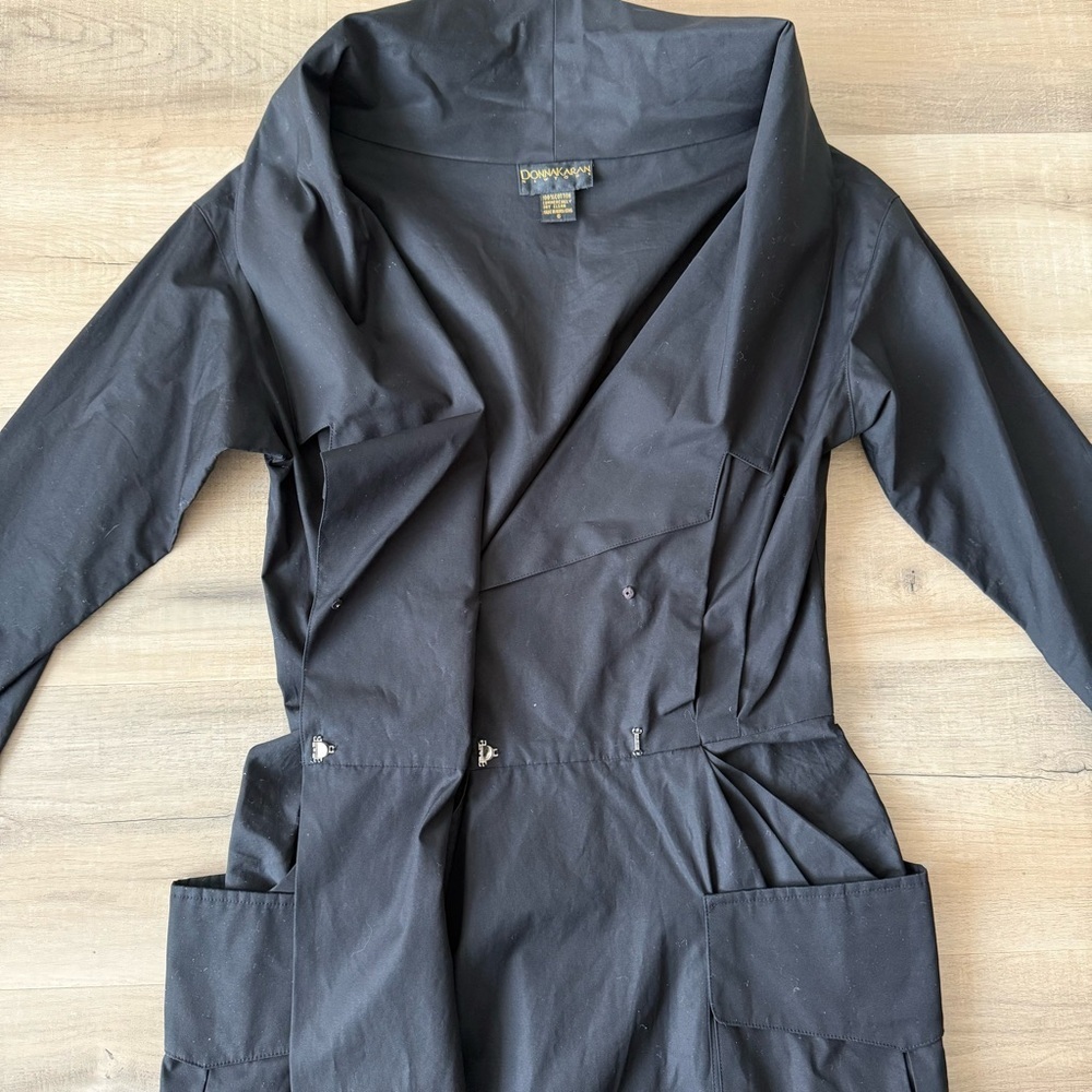 Vintage Donna Karan New York 1990s Black Cotton Utility Cargo Dress - 6 (Small) - Picture 4 of 6
